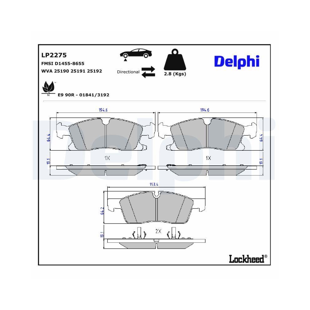 DELPHI LP2275 Bremsbelagsatz, Scheibenbremse f&uuml;r DODGE JEEP, Vorderachse