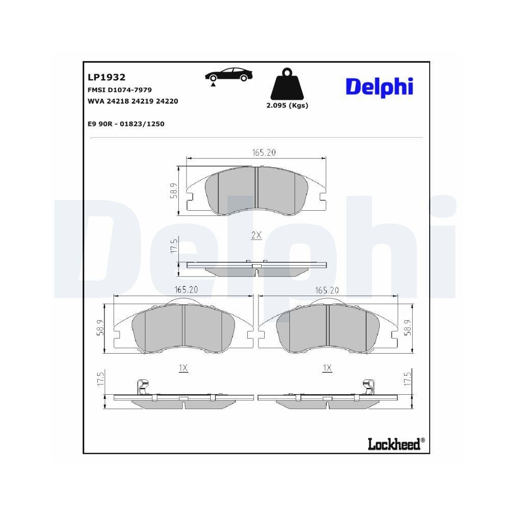 DELPHI LP1932 Bremsbelagsatz, Scheibenbremse f&uuml;r KIA, Vorderachse