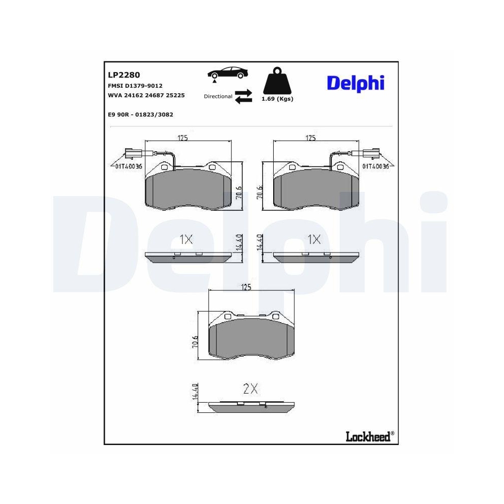 DELPHI LP2280 Bremsbelagsatz, Scheibenbremse f&uuml;r ALFA ROMEO FIAT ABARTH