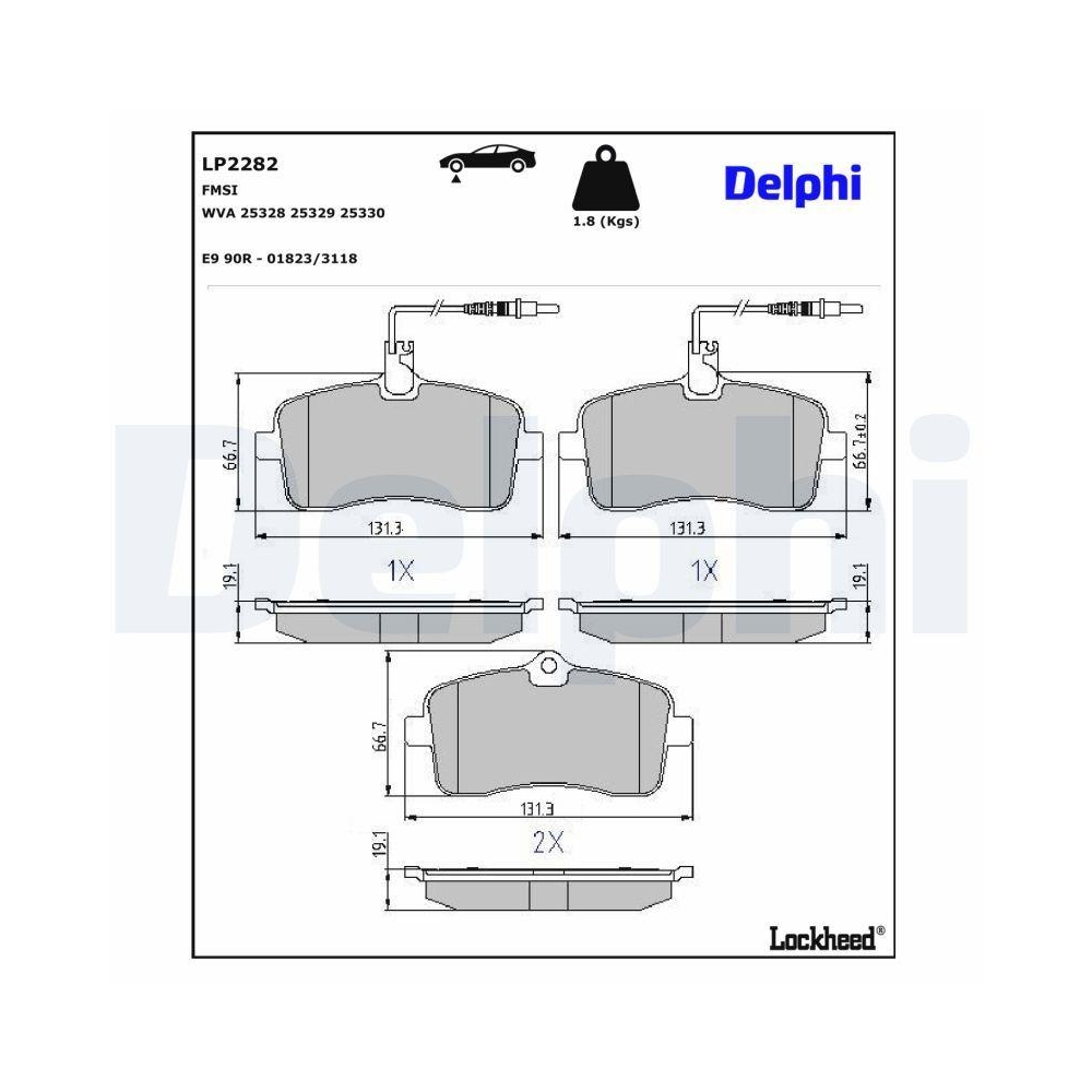 DELPHI LP2282 Bremsbelagsatz, Scheibenbremse f&uuml;r PEUGEOT, Vorderachse