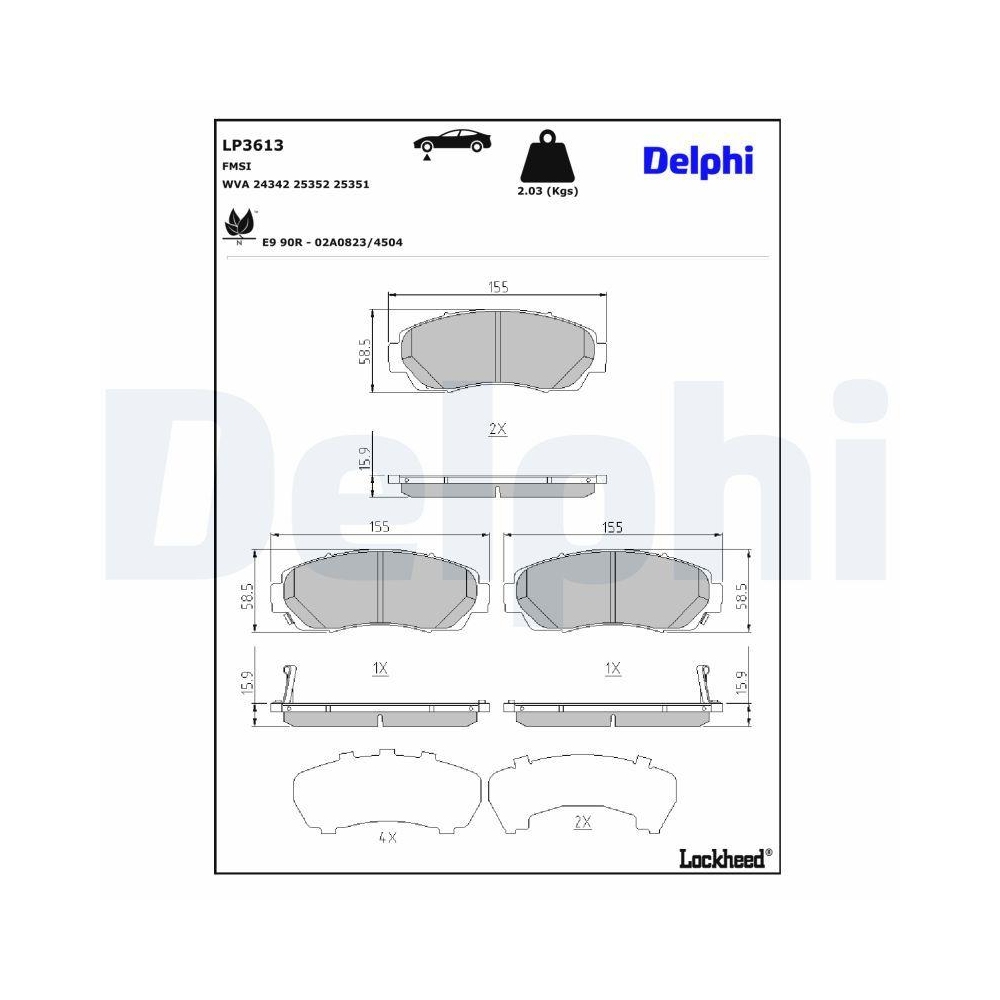 DELPHI LP3613 Bremsbelagsatz, Scheibenbremse f&uuml;r HONDA, Vorderachse