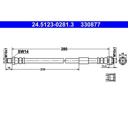Bremsschlauch ATE 24.5123-0281.3 f&uuml;r MERCEDES-BENZ, Hinterachse, Vorderachse