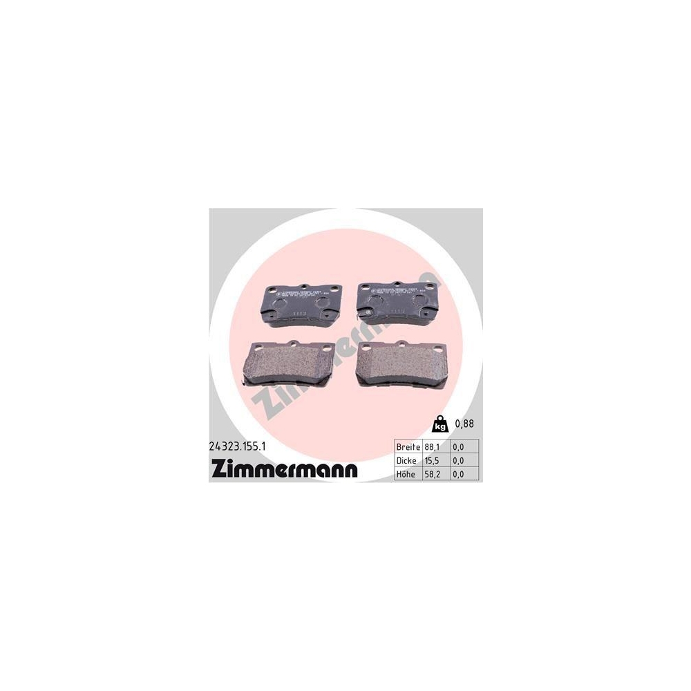 Bremsbelagsatz, Scheibenbremse ZIMMERMANN 24323.155.1 f&uuml;r TOYOTA LEXUS