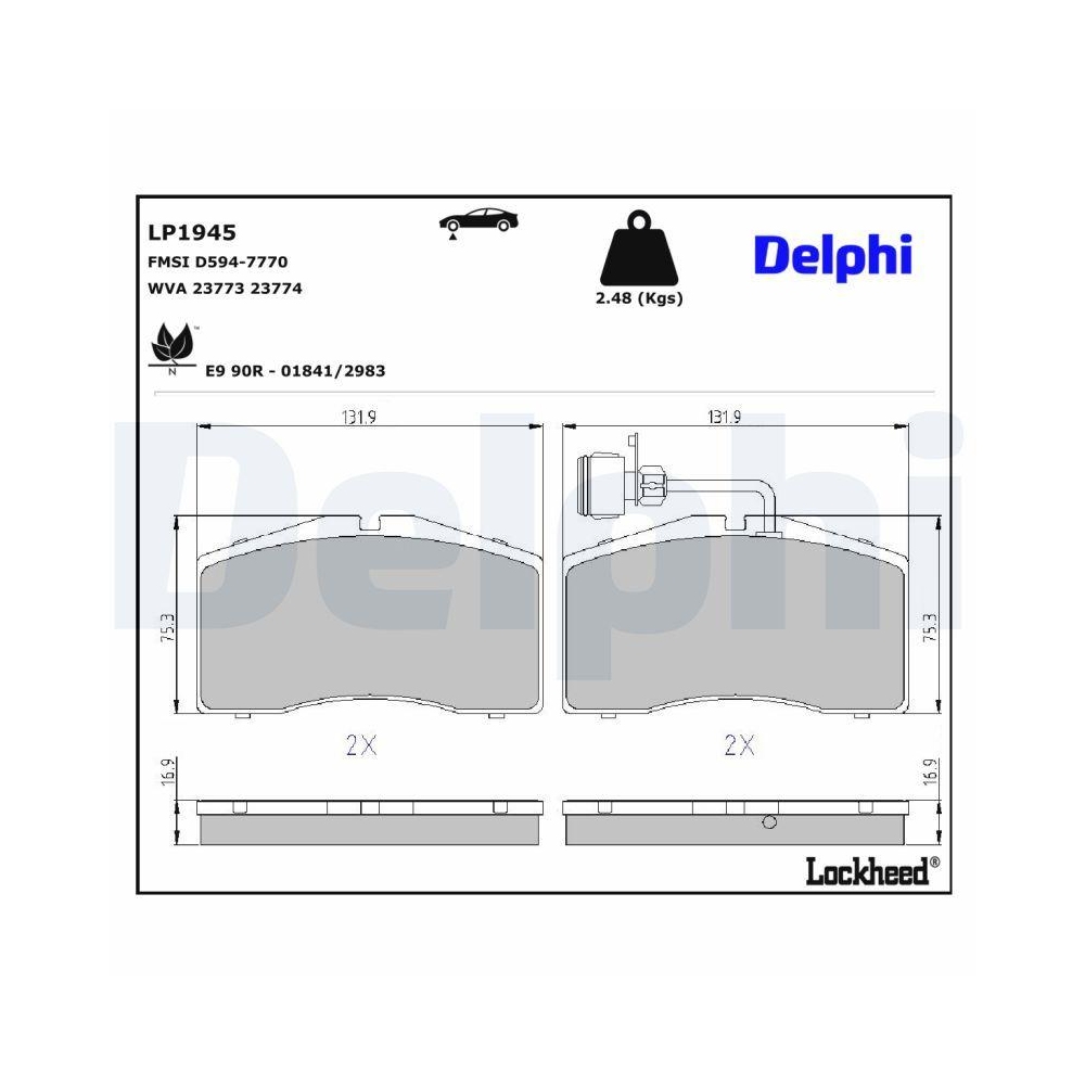 DELPHI LP1945 Bremsbelagsatz, Scheibenbremse f&uuml;r AUDI, Vorderachse