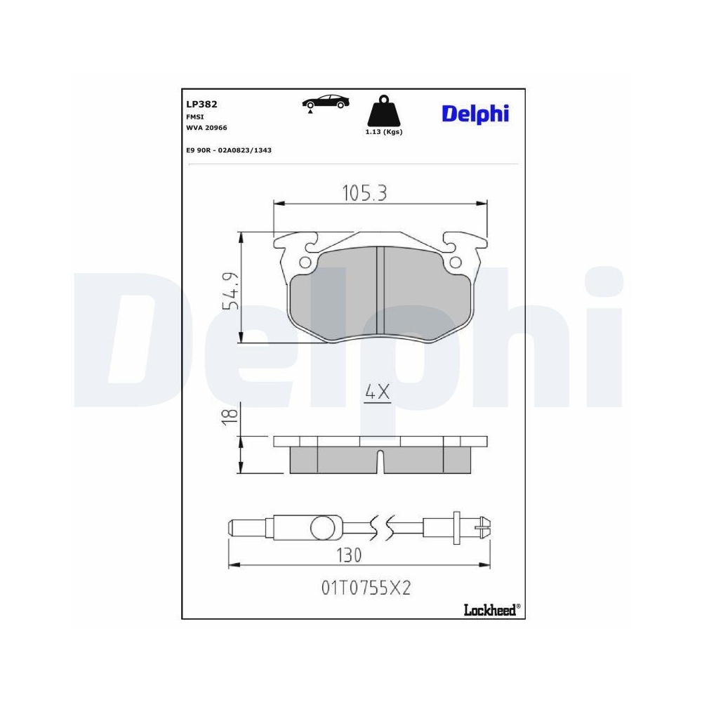 DELPHI LP382 Bremsbelagsatz, Scheibenbremse f&uuml;r PEUGEOT, Vorderachse