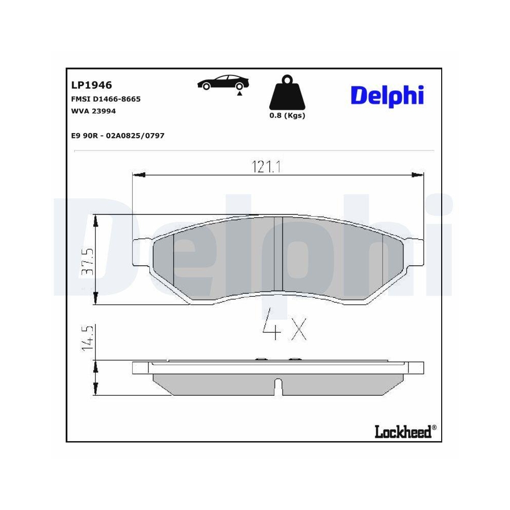 DELPHI LP1946 Bremsbelagsatz, Scheibenbremse f&uuml;r SUZUKI CHEVROLET DAEWOO