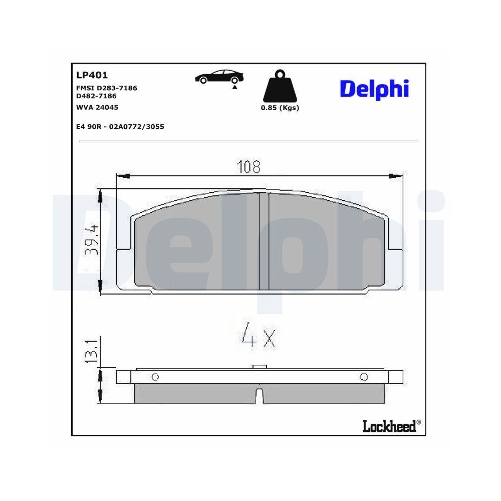 DELPHI LP401 Bremsbelagsatz, Scheibenbremse f&uuml;r MAZDA, Hinterachse