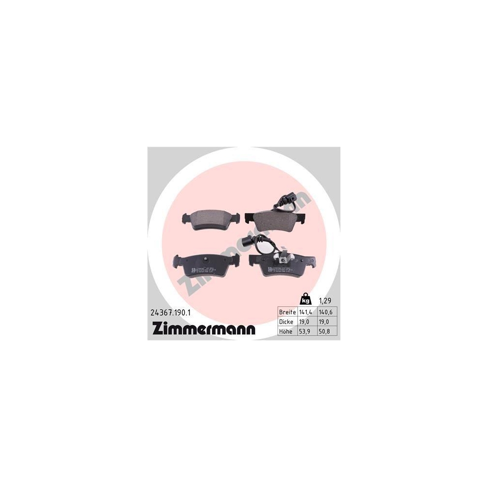 Bremsbelagsatz, Scheibenbremse ZIMMERMANN 24367.190.1 f&uuml;r VW VAG, Hinterachse