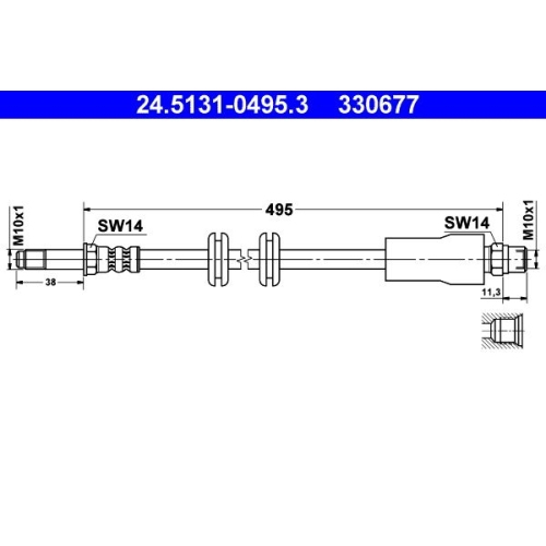 Bremsschlauch ATE 24.5131-0495.3 f&uuml;r MERCEDES-BENZ, Vorderachse