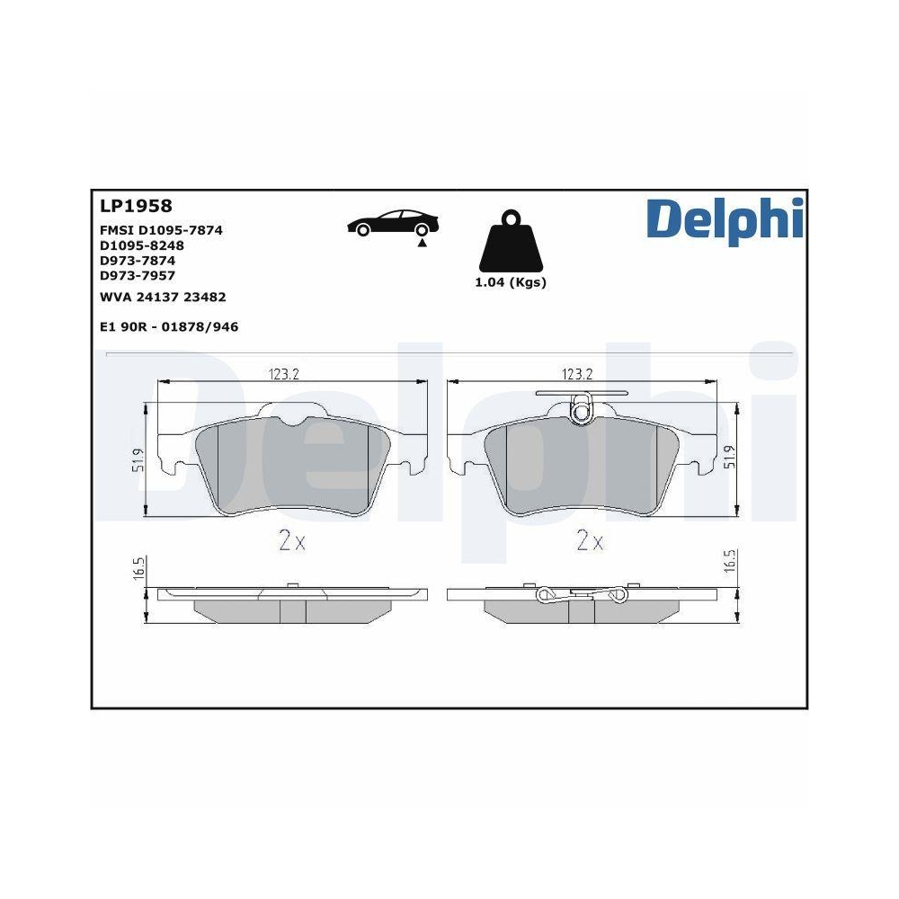 DELPHI LP1958 Bremsbelagsatz, Scheibenbremse für CITROËN FORD JAGUAR MAZDA OPEL