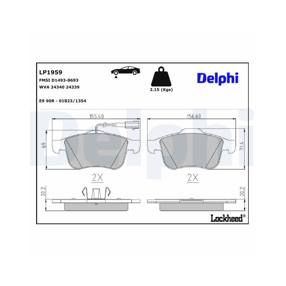 DELPHI LP1959 Bremsbelagsatz, Scheibenbremse f&uuml;r ALFA ROMEO, Vorderachse