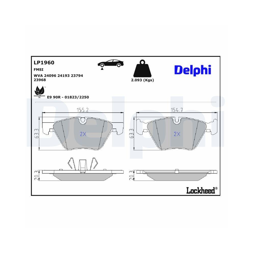 DELPHI LP1960 Bremsbelagsatz, Scheibenbremse f&uuml;r BMW BMW (BRILLIANCE)
