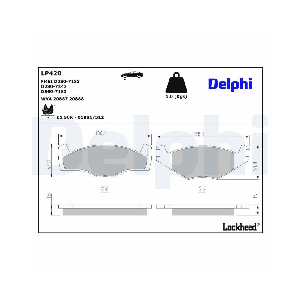 DELPHI LP420 Bremsbelagsatz, Scheibenbremse f&uuml;r SEAT VW, Vorderachse