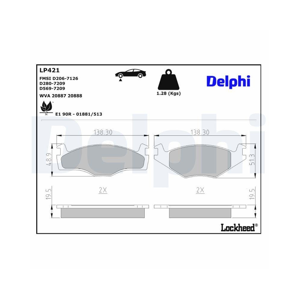 DELPHI LP421 Bremsbelagsatz, Scheibenbremse f&uuml;r AUDI SEAT VW VW (FAW)