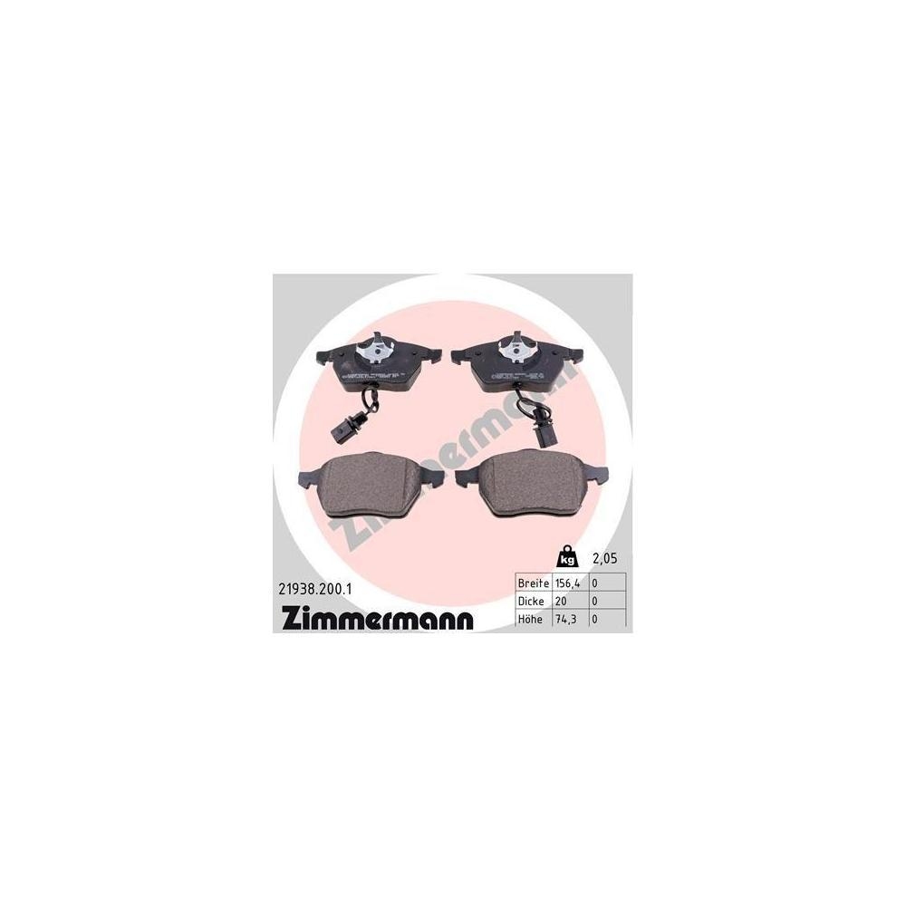 Bremsbelagsatz, Scheibenbremse ZIMMERMANN 21938.200.1 f&uuml;r VAG, Vorderachse