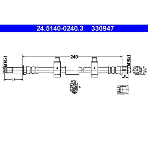 Bremsschlauch ATE 24.5140-0240.3 f&uuml;r VAG, Hinterachse rechts, am Bremssattel