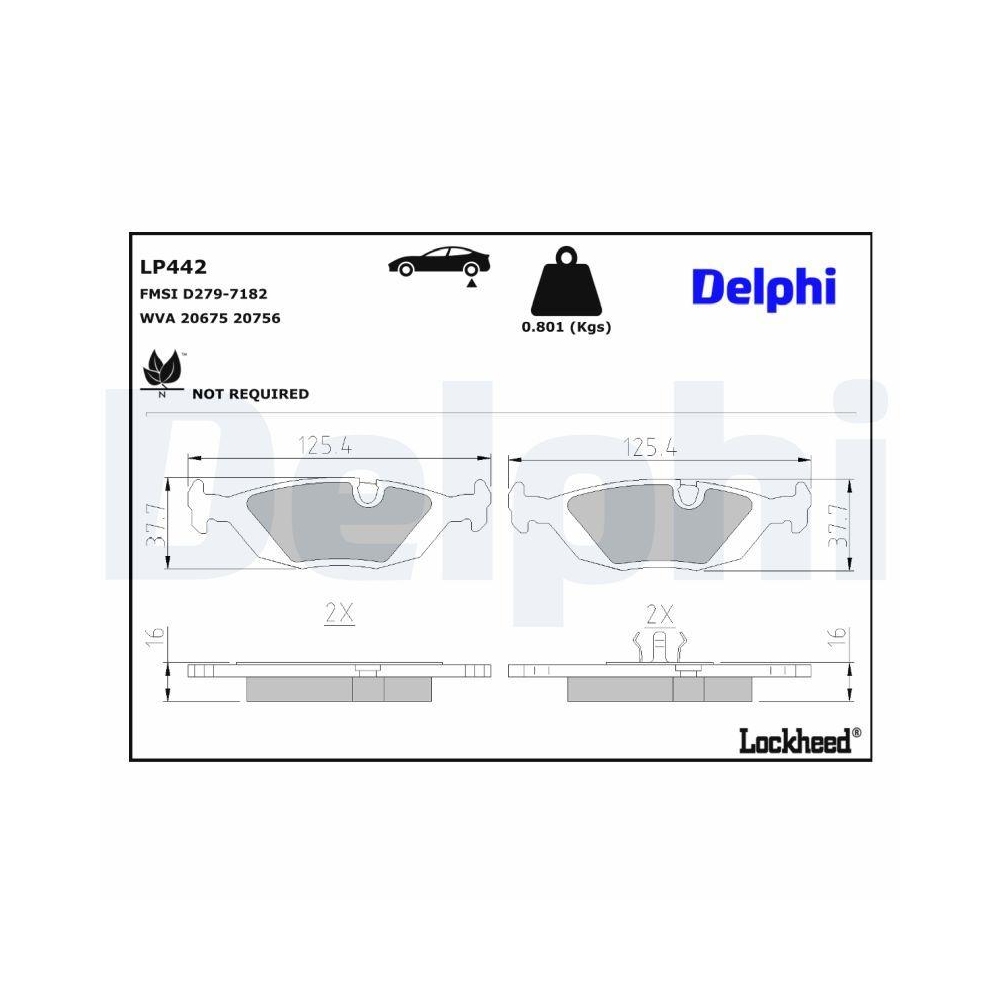 DELPHI LP442 Bremsbelagsatz, Scheibenbremse f&uuml;r BMW, Hinterachse