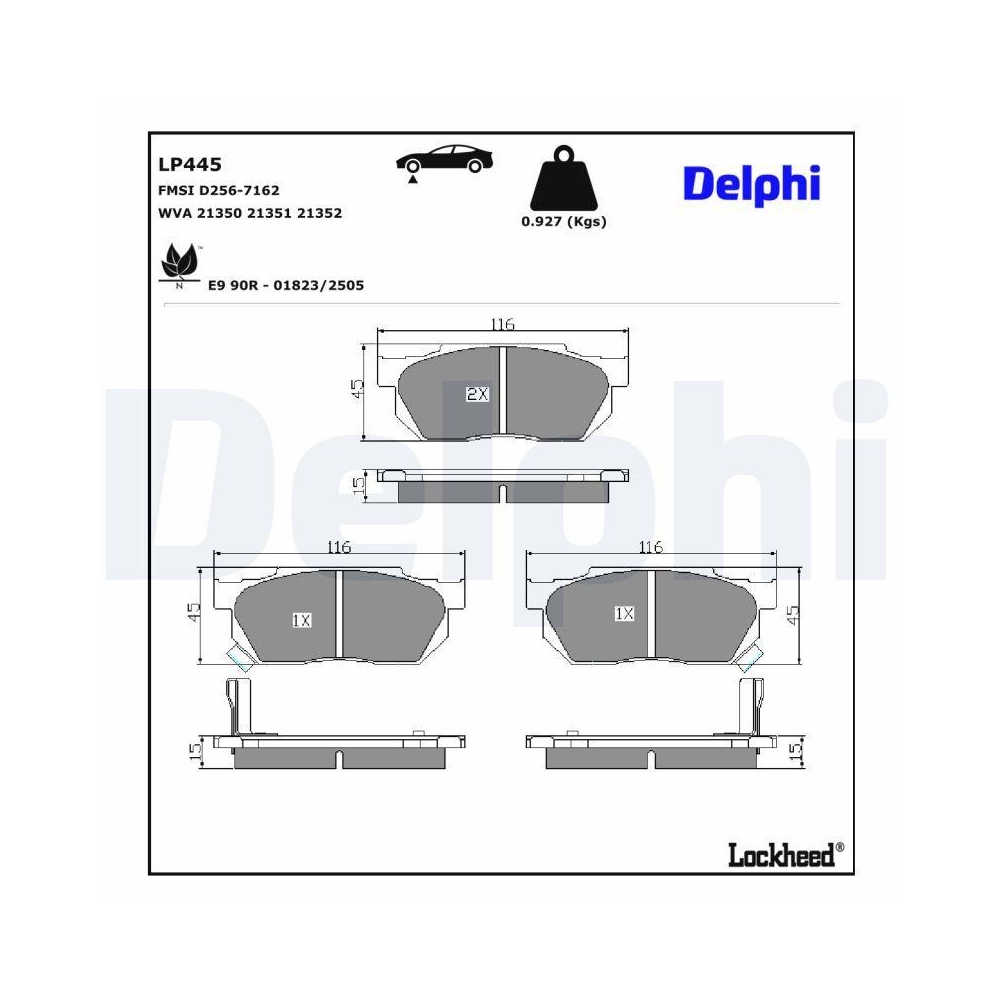 DELPHI LP445 Bremsbelagsatz, Scheibenbremse f&uuml;r HONDA, Vorderachse