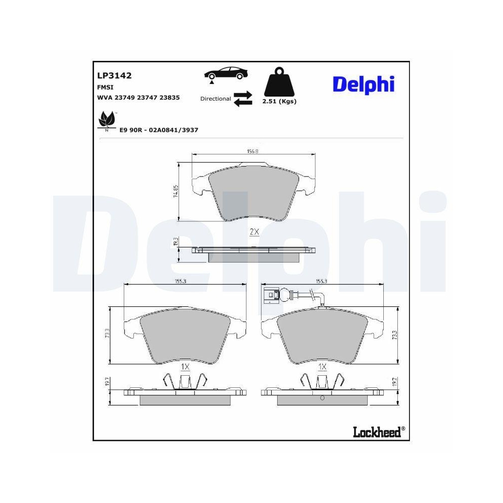 DELPHI LP3142 Bremsbelagsatz, Scheibenbremse f&uuml;r VW, Vorderachse