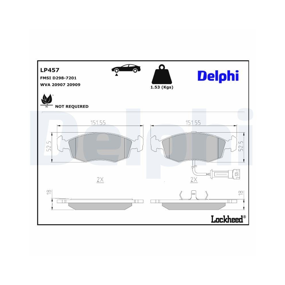 DELPHI LP457 Bremsbelagsatz, Scheibenbremse für FORD TVR, Vorderachse