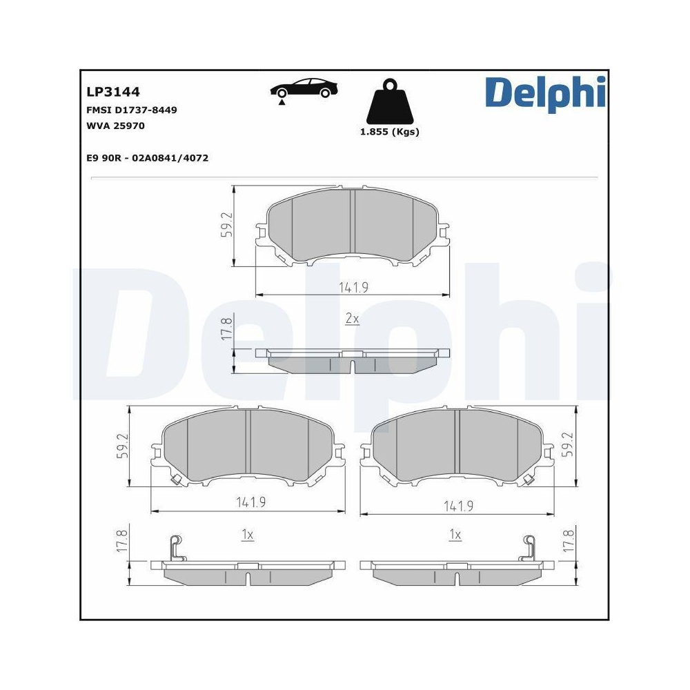 DELPHI LP3144 Bremsbelagsatz, Scheibenbremse f&uuml;r NISSAN RENAULT NISSAN (DFAC)