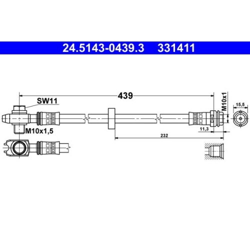 Bremsschlauch ATE 24.5143-0439.3 f&uuml;r SEAT SKODA VAG, Vorderachse
