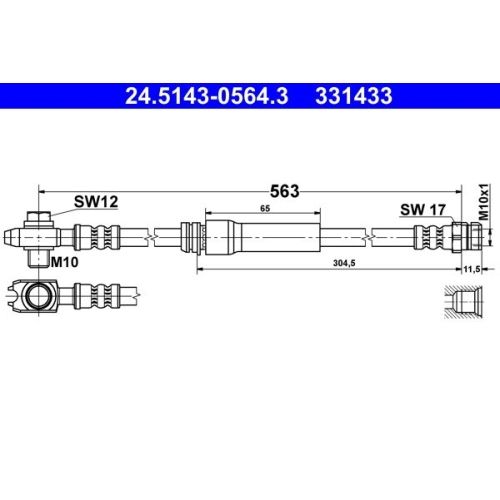 Bremsschlauch ATE 24.5143-0564.3 f&uuml;r SEAT SKODA VAG, Vorderachse