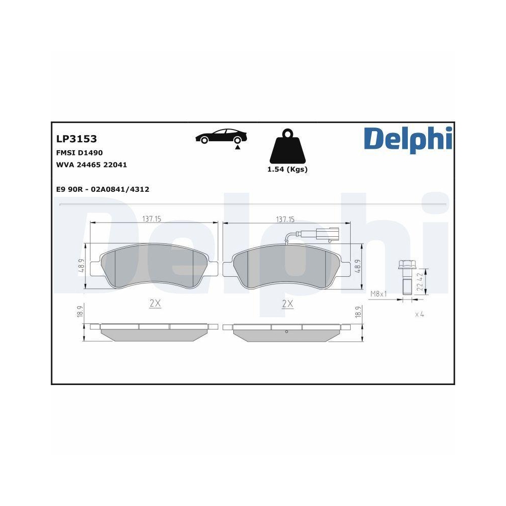 DELPHI LP3153 Bremsbelagsatz, Scheibenbremse für CITROËN FIAT OPEL PEUGEOT