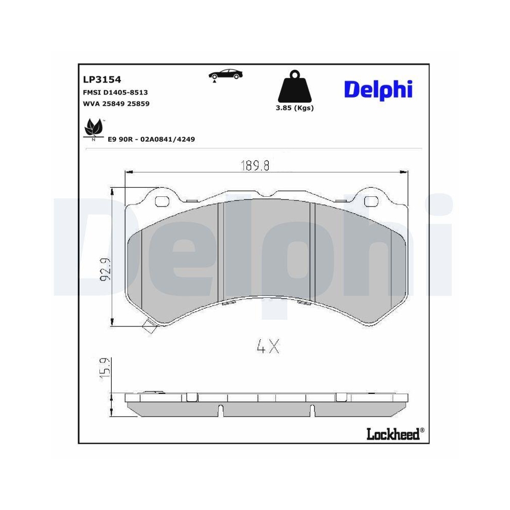 DELPHI LP3154 Bremsbelagsatz, Scheibenbremse f&uuml;r NISSAN CHEVROLET CADILLAC JEEP