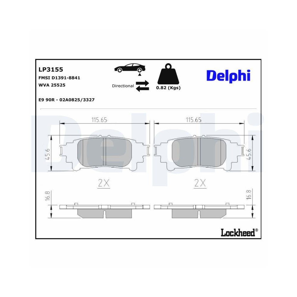 DELPHI LP3155 Bremsbelagsatz, Scheibenbremse f&uuml;r LEXUS, Hinterachse
