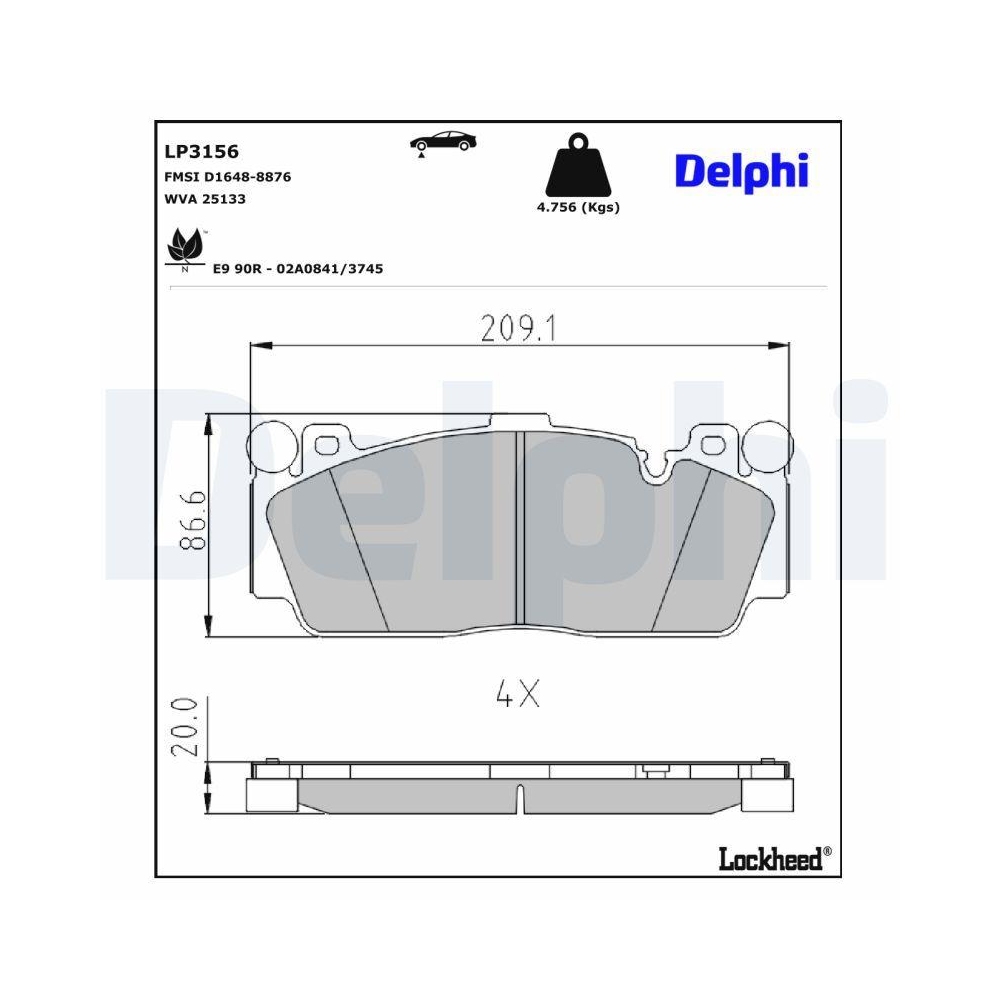 DELPHI LP3156 Bremsbelagsatz, Scheibenbremse f&uuml;r BMW, Vorderachse