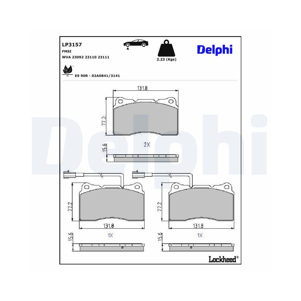 DELPHI LP3157 Bremsbelagsatz, Scheibenbremse f&uuml;r ALFA ROMEO FIAT LANCIA MASERATI