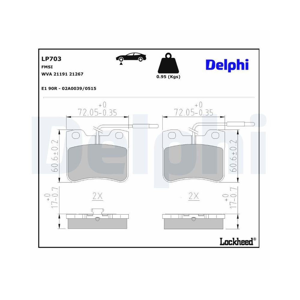 DELPHI LP703 Bremsbelagsatz, Scheibenbremse f&uuml;r CITRO&Euml;N PEUGEOT, Vorderachse