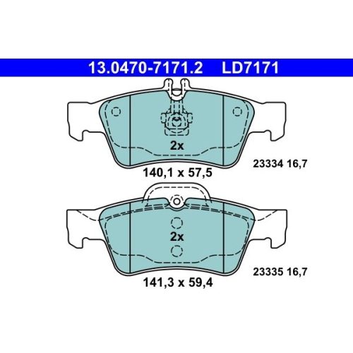Bremsbelagsatz, Scheibenbremse ATE 13.0470-7171.2 ATE Ceramic f&uuml;r, Hinterachse