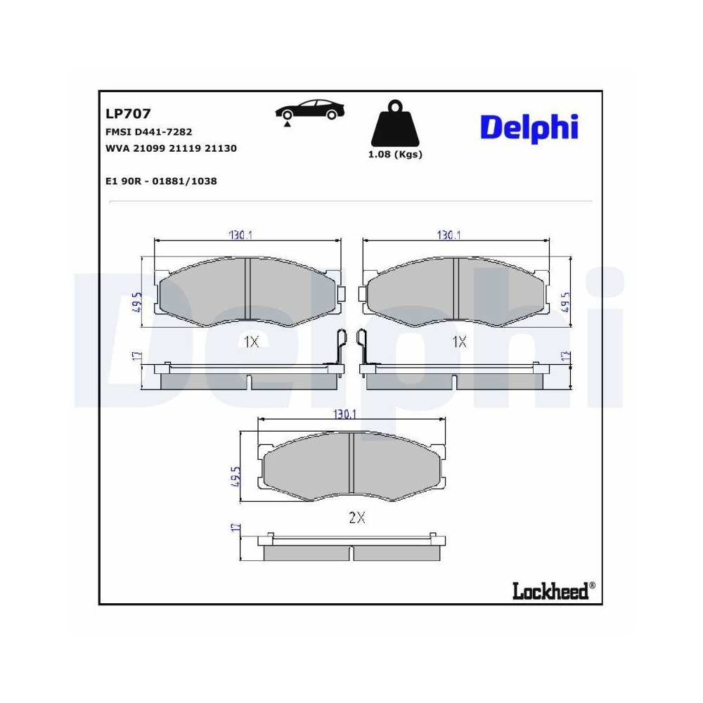 DELPHI LP707 Bremsbelagsatz, Scheibenbremse für NISSAN INFINITI, Vorderachse
