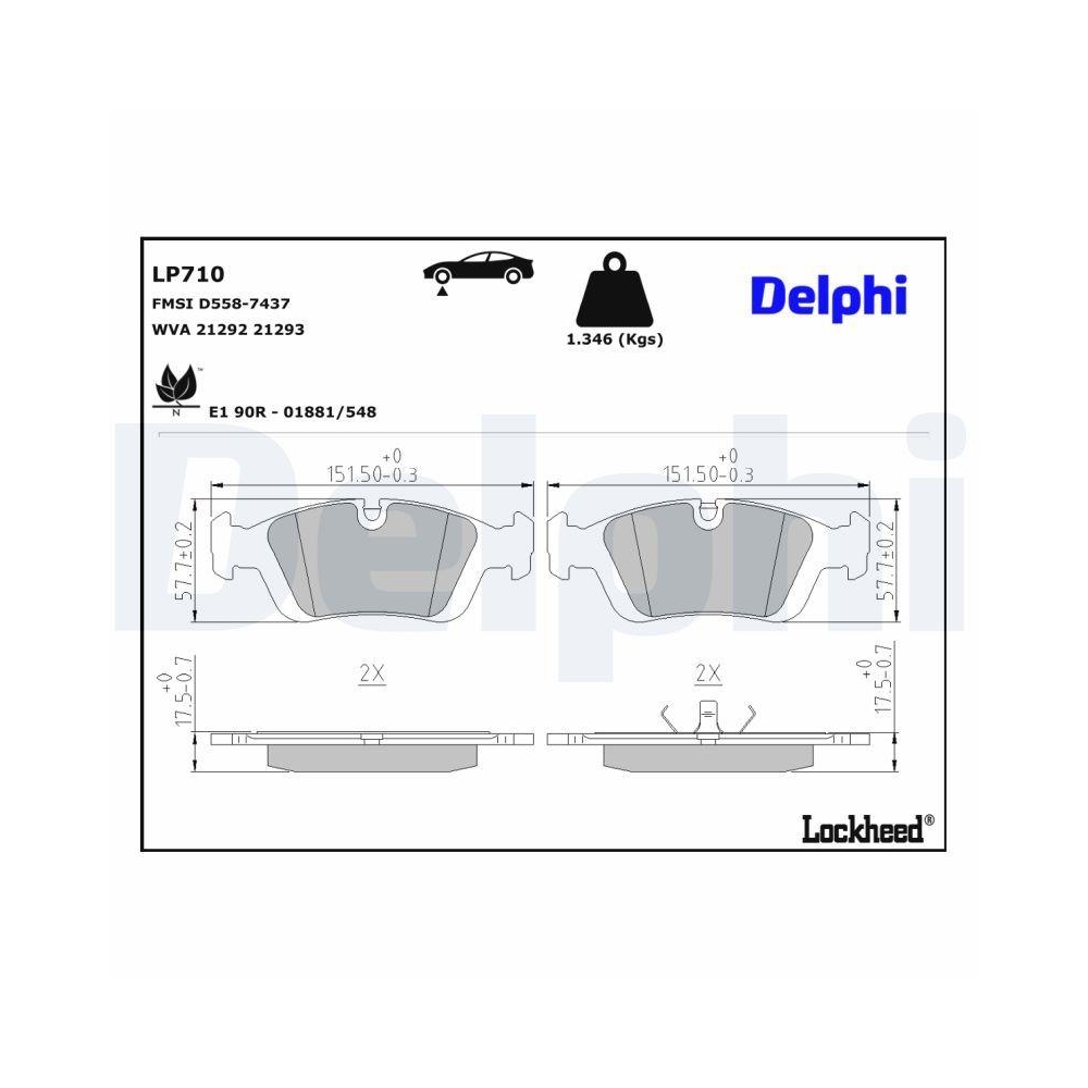 DELPHI LP710 Bremsbelagsatz, Scheibenbremse f&uuml;r BMW, Vorderachse