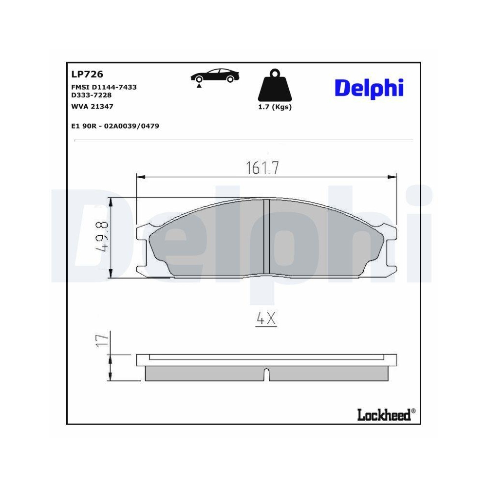 DELPHI LP726 Bremsbelagsatz, Scheibenbremse f&uuml;r NISSAN, Vorderachse