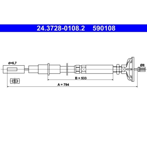 Seilzug, Kupplungsbet&auml;tigung ATE 24.3728-0108.2 f&uuml;r VAG