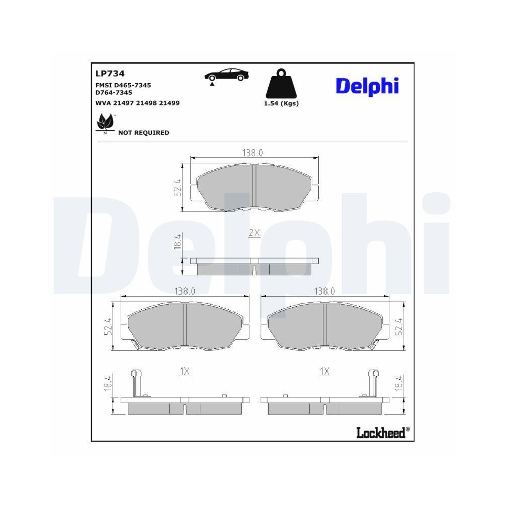 DELPHI LP734 Bremsbelagsatz, Scheibenbremse f&uuml;r HONDA, Vorderachse