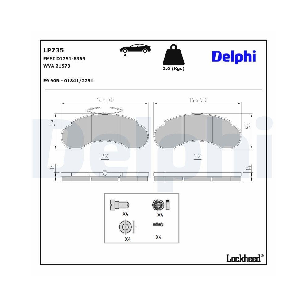 DELPHI LP735 Bremsbelagsatz, Scheibenbremse f&uuml;r MERCEDES-BENZ, Vorderachse