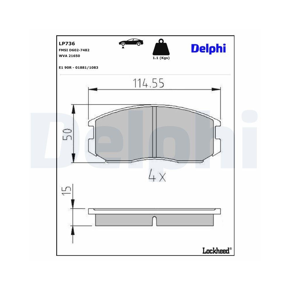 DELPHI LP736 Bremsbelagsatz, Scheibenbremse für DAIHATSU MITSUBISHI PROTON