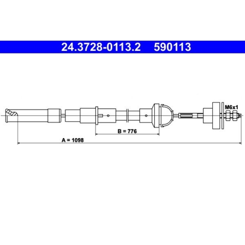 Seilzug, Kupplungsbet&auml;tigung ATE 24.3728-0113.2 f&uuml;r VAG