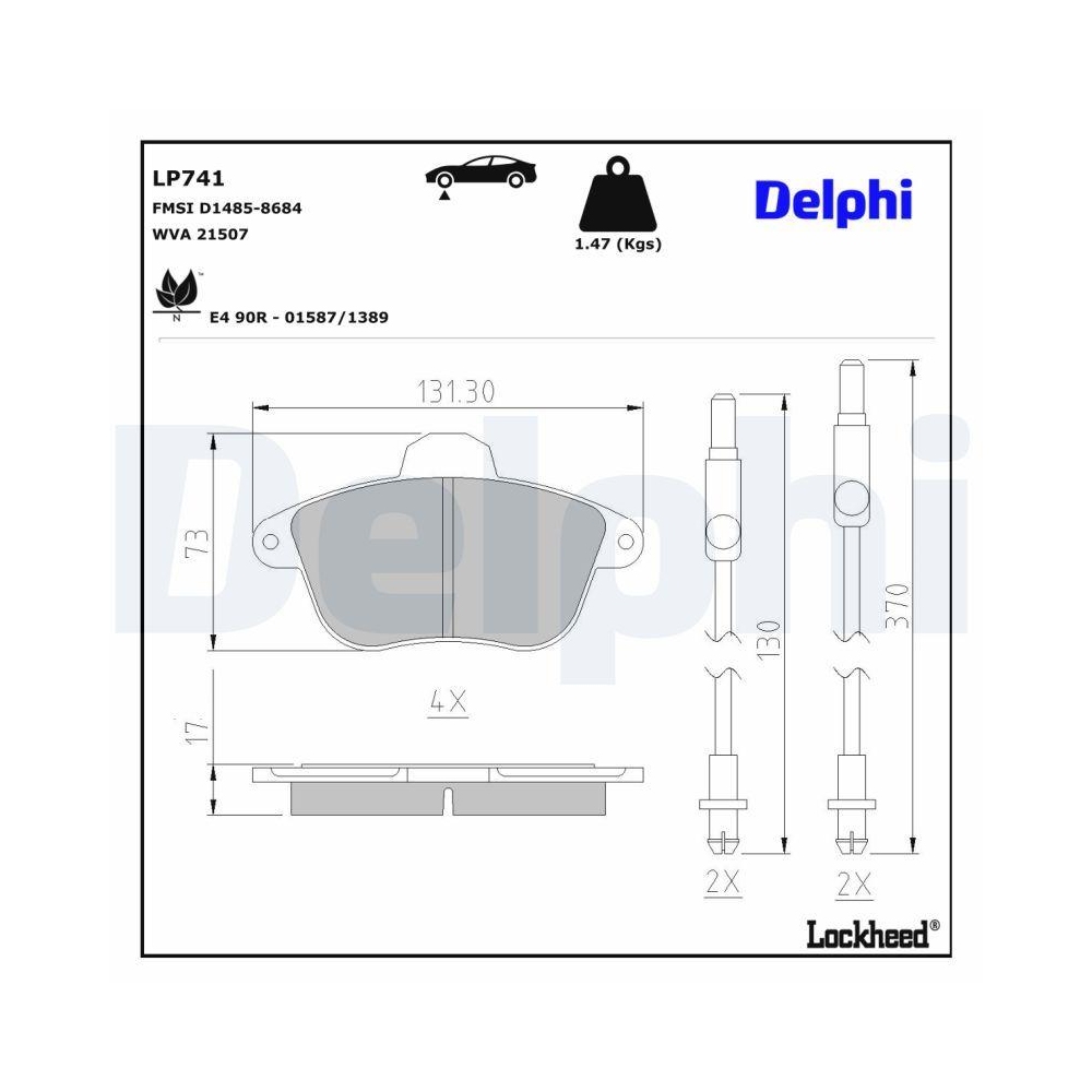 DELPHI LP741 Bremsbelagsatz, Scheibenbremse f&uuml;r PEUGEOT, Vorderachse
