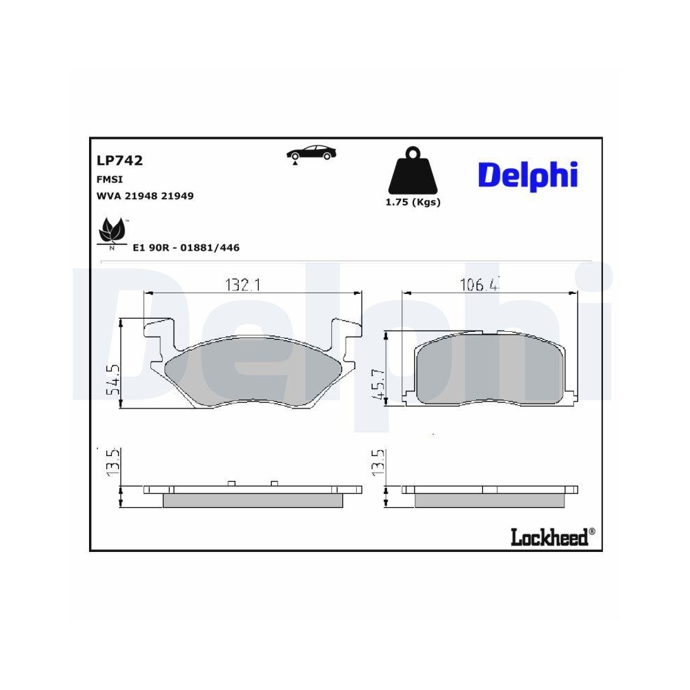 DELPHI LP742 Bremsbelagsatz, Scheibenbremse f&uuml;r TOYOTA, Vorderachse