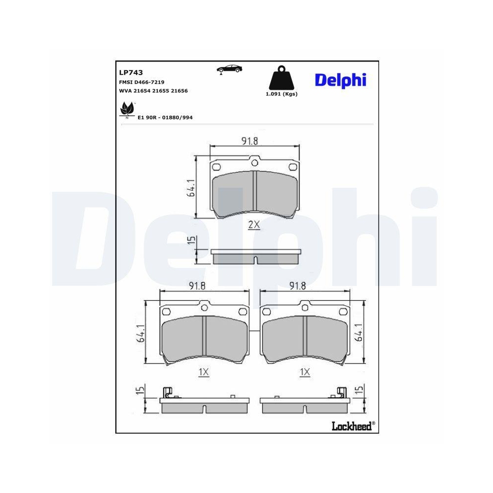 DELPHI LP743 Bremsbelagsatz, Scheibenbremse f&uuml;r MAZDA KIA SAO, Vorderachse