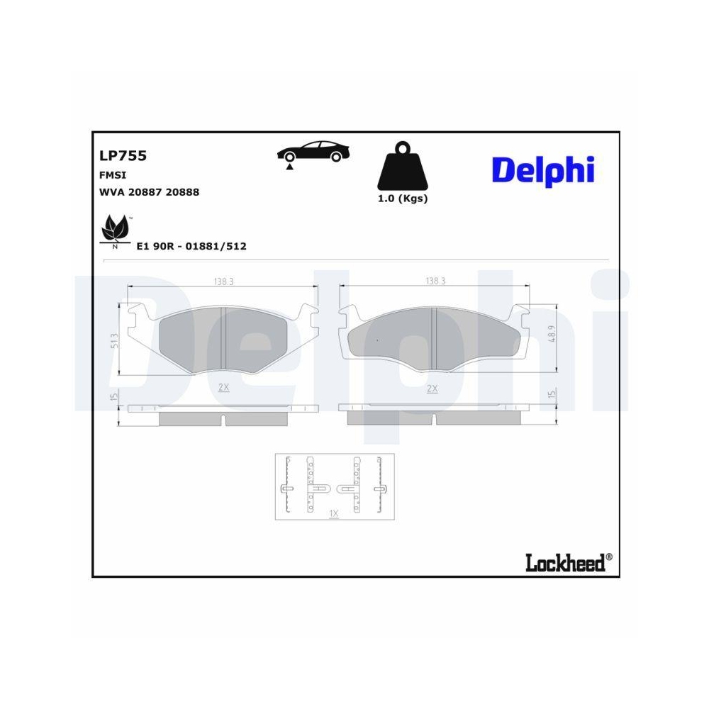 DELPHI LP755 Bremsbelagsatz, Scheibenbremse f&uuml;r SEAT VW, Vorderachse