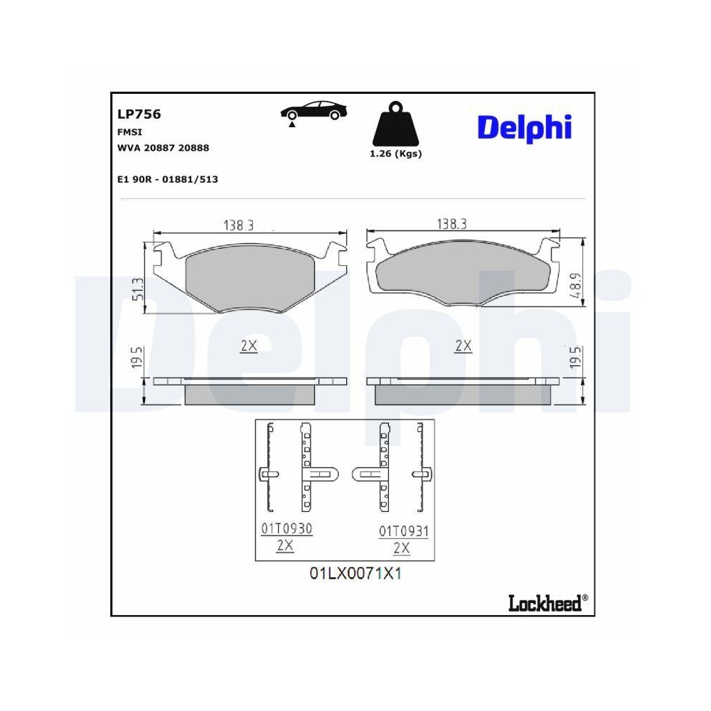 DELPHI LP756 Bremsbelagsatz, Scheibenbremse f&uuml;r SEAT VW, Vorderachse