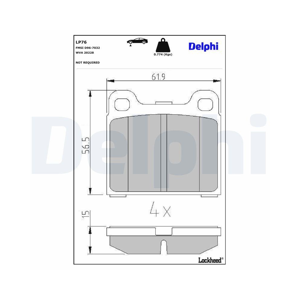 DELPHI LP76 Bremsbelagsatz, Scheibenbremse f&uuml;r AUDI ROVER VW LEYLAND DAF