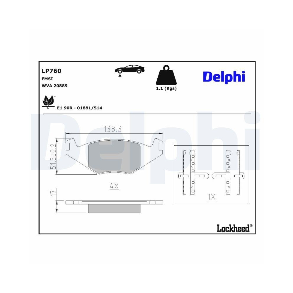 DELPHI LP760 Bremsbelagsatz, Scheibenbremse f&uuml;r SEAT VW, Vorderachse