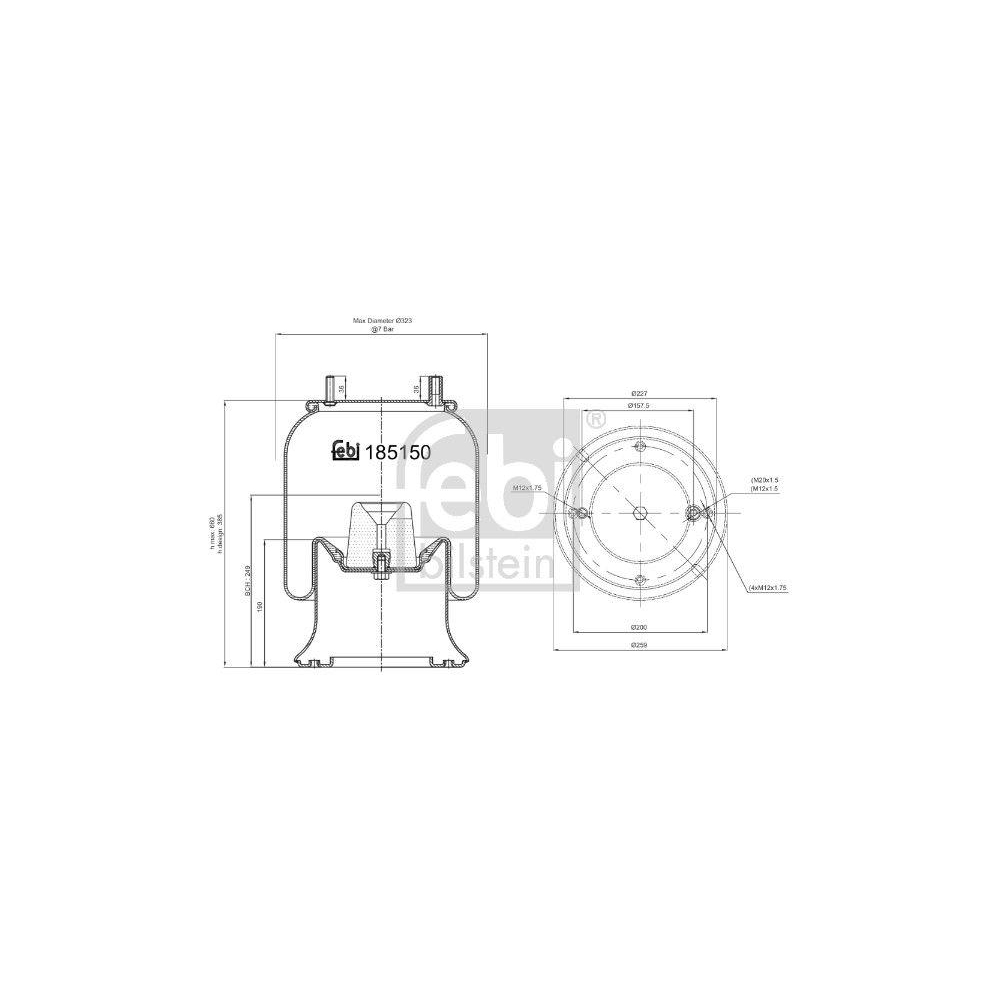 Federbalg, Luftfederung FEBI BILSTEIN 185150 f&uuml;r FRUEHAUF ROR